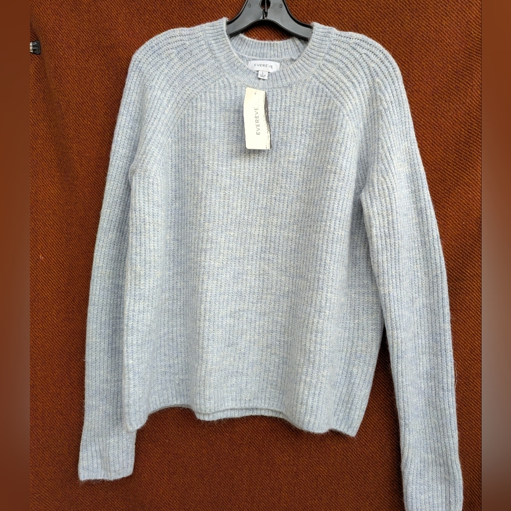 NWT Evereve Millie Shaker Pullover Sweater Light Blue Size L